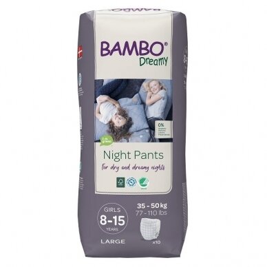 Sauskelnės - kelnaitės vaikams BAMBO NATURE NIGHT 8-15 GIRL, 35-50 kg